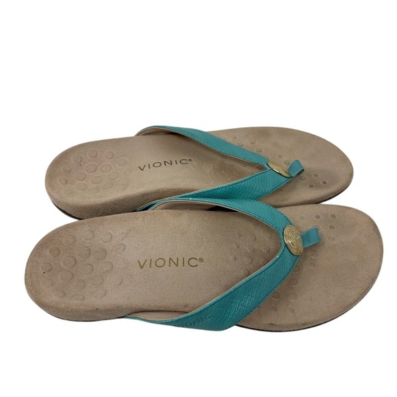 Vionic Hilda 11 Woven Teal Arch Support Orthotic Faux Leather Sandals Flip Flops - Picture 3 of 10